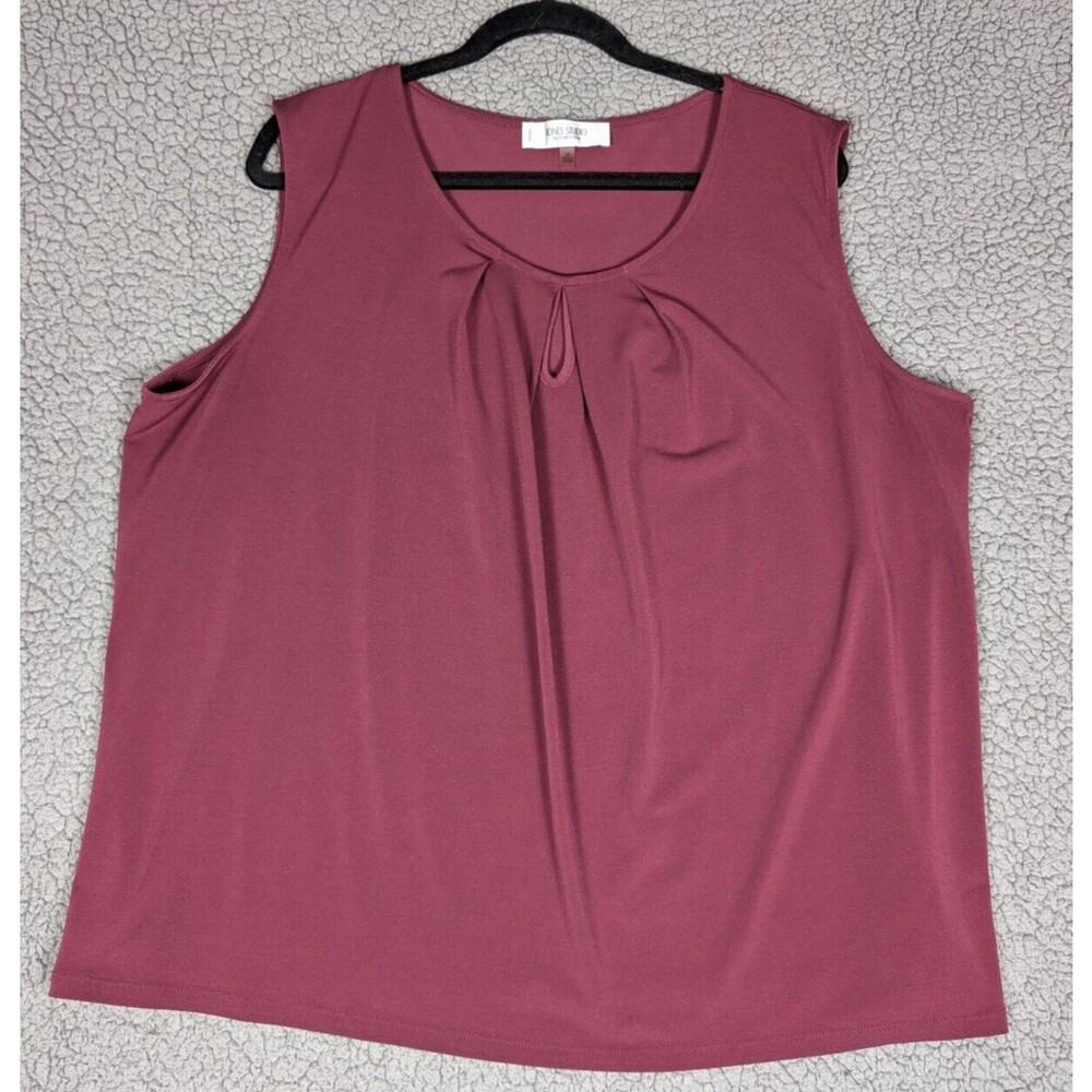 Jones Studio Top 3X Burgundy Red Stretch Knit Sleeveless Tank Blouse Keyhole